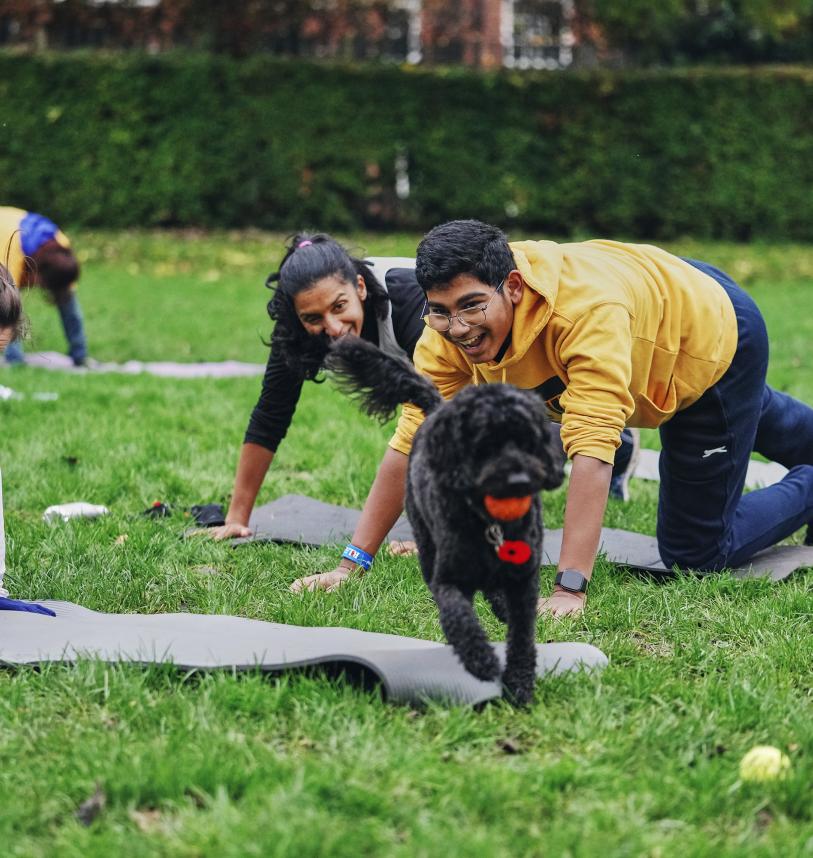 A dog runs through an Our Parks session